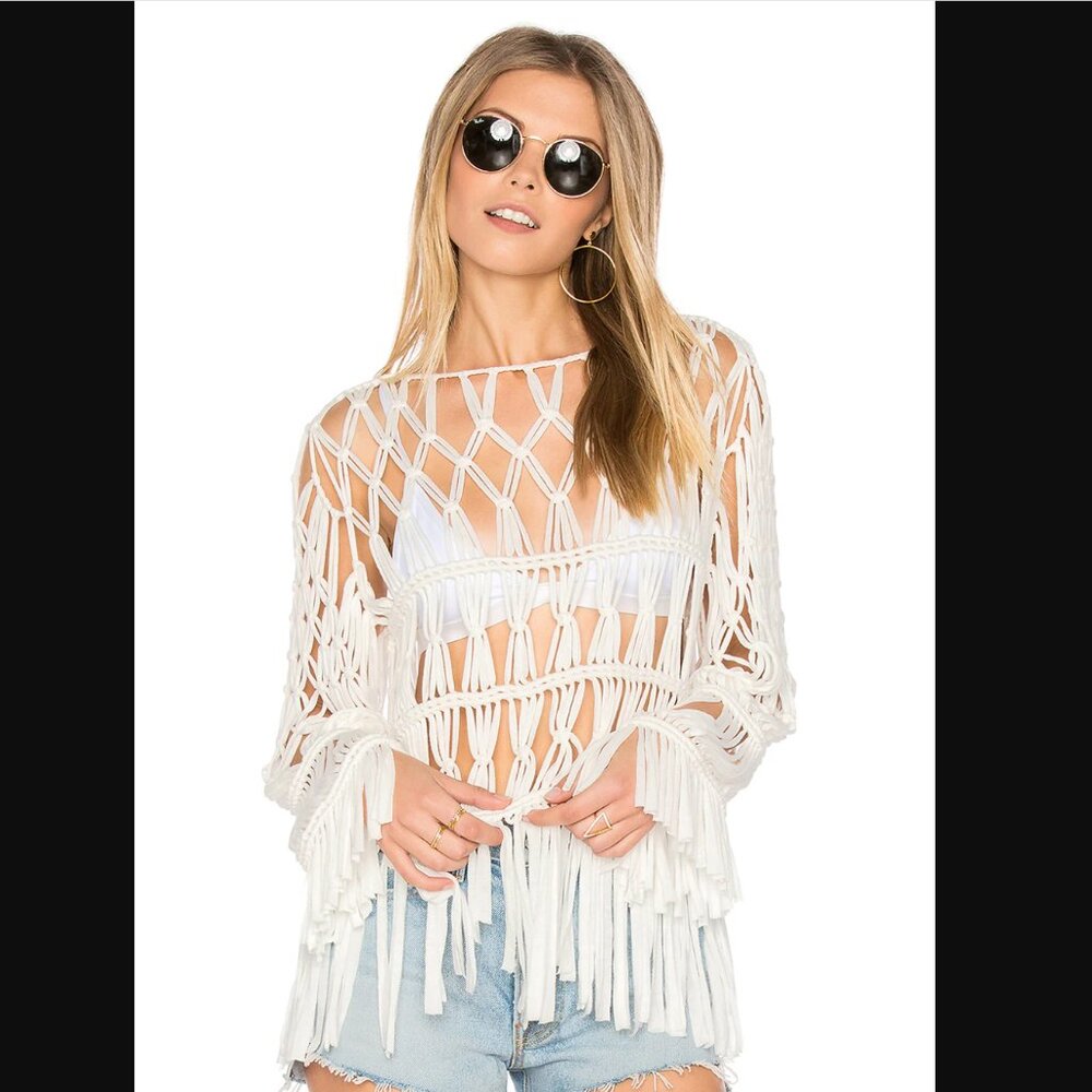 Show Me Your Mumu Dreamweaver Sahara Crochet Fringe Top Size M Boho Festival